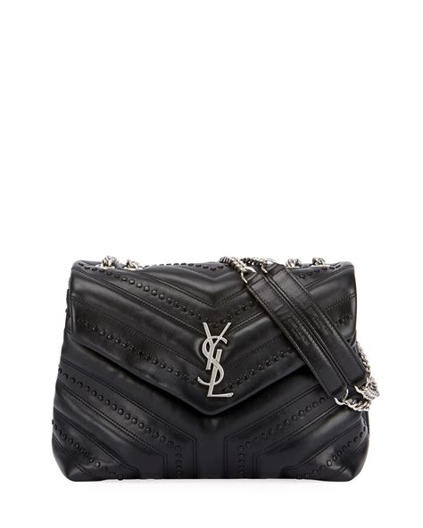 Saint Laurent Loulou Monogram YSL Small Flap Black Studded 